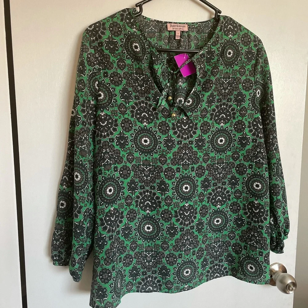 Juicy Couture Tie Front Floral Blouse - Size 4 - Picture 2 of 10